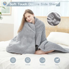 SNUGSUN Heated Throw Blanket Double Sided Sherpa, Soft Heating Electric Blanket for Bed, Automatic Safety System, 6 Heating Levels & 10 Hours Auto-Off, 84"x90" Arctic Grey