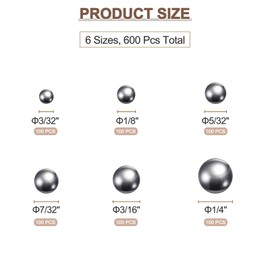 sourcing map 600pcs G16 Precision Balls Assortment Kit 1/4" 3/16" 7/32" 5/32" 1/8" 3/32" Chrome Steel Solid Bearing Balls