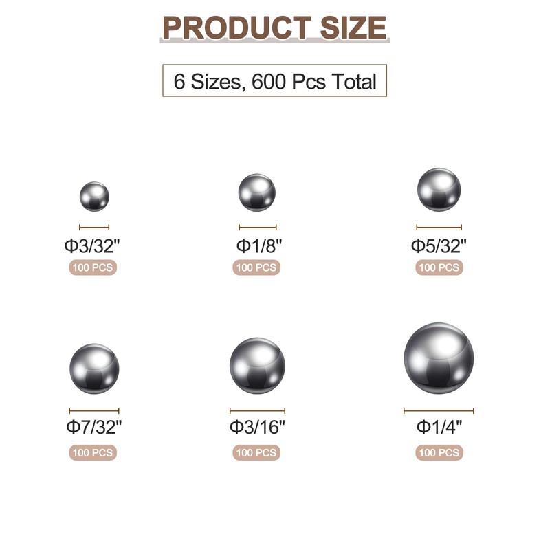 sourcing map 600pcs G16 Precision Balls Assortment Kit 1/4" 3/16"