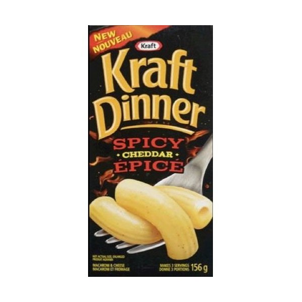 Kraft Dinner Spicy Cheddar Macaroni and Cheese 1 Box 156 Gram Exclusive Flavor