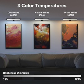 Picture Light with Remote, 13.7IN/35CM Painting Light, 4400mAh Battery, Adjustable Brightness, Timer, Wall Hooks (Black, 35CM-1PK)