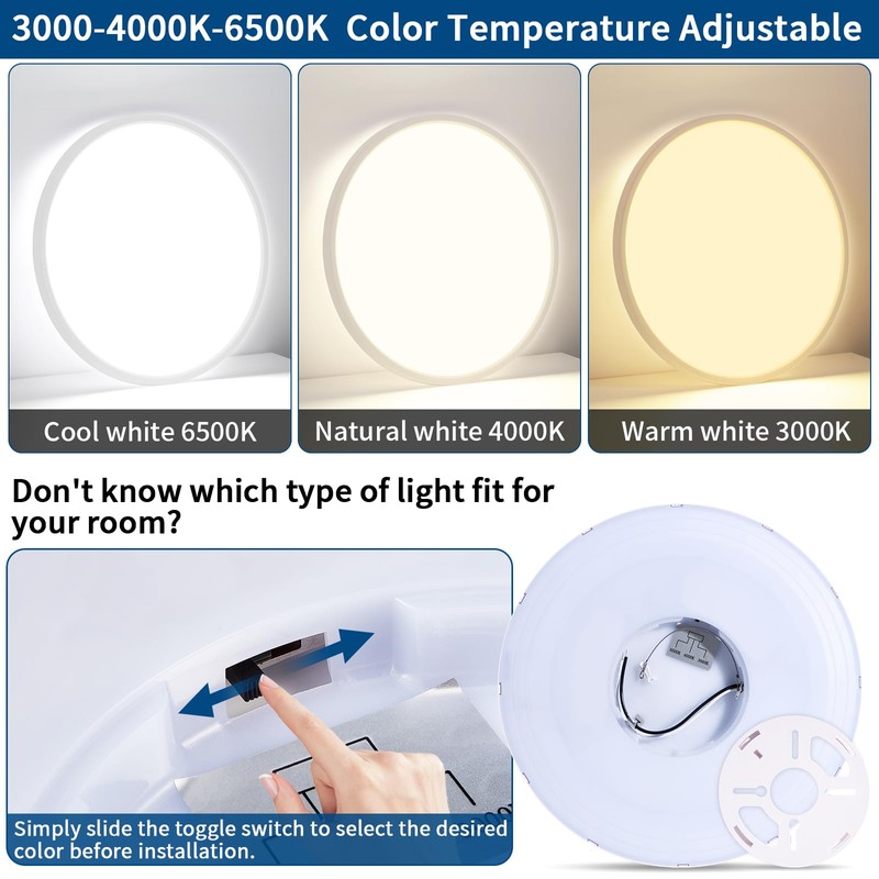 Glowall 12'' Led Flush Mount Ceiling Light Fixture, 24W 2400LM,