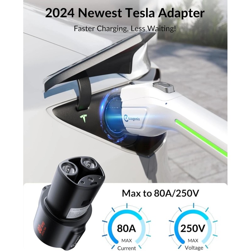 Ecogenix J1772 Charging Adapter 80A 250V AC For Model 3