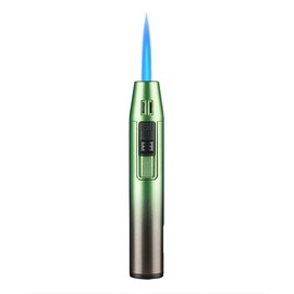 Mini Torch Lighter Windproof Jet Blue Flame Lighters Compact Portable with Gas Window Refillable Butane Torch for Candle Craft Outdoor BBQ Grill (Butane Not Included)(Black&Green)