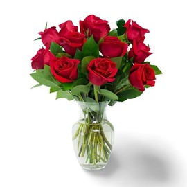 KaBloom PRIME NEXT DAY DELIVERY - Mother’s Day Collection - 12 Exquisite Red Roses and Greens with Vase.Gift for Birthday, Sympathy, Anniversary, Easter, Mother’s Day Fresh Flowers