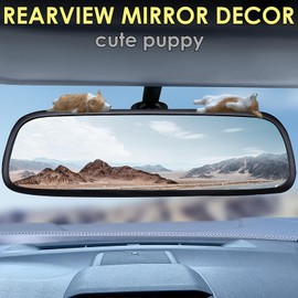 TSTESE 2 Pcs Cute Shiba Inu Rearview Mirror Decor Screen Interior Decoration Accessories Dashboard Ornament Funny Sleep Dog Figure Trim Decorative Animal Gifts for Women Girly Car Owners (Yellow)