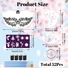 URROMA Face Stencils, 1 Set Face Paint Stencils Kits Includes 40 Reusable Facial Painting Stencils with 4 Stickers 8 Painting Brushes Party Makeup
