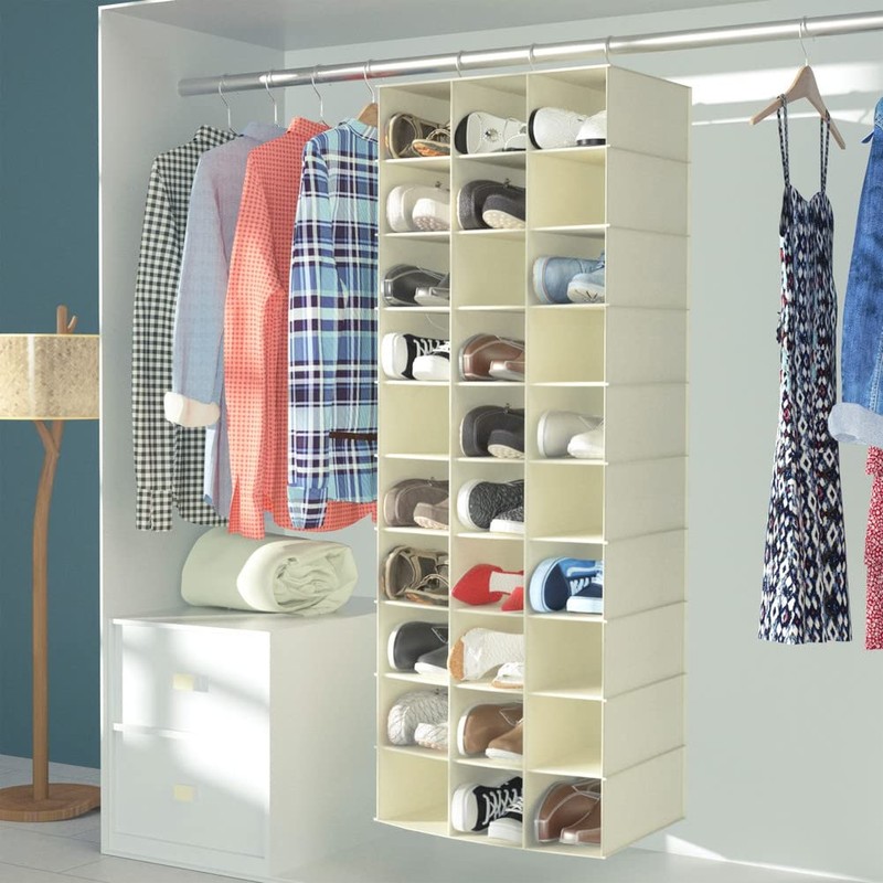 coastal rose Hanging Shoe Organizer for Closet, 30 Sections Hanging