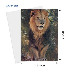 Majestic Lion Greeting Card, Stunning Wildlife Card - Blank Inside for All-Occasion - Perfect for Birthdays, Thank You, Encouragement, Father's Day, Regal big cat for Nature & Animal Lovers - Unique Photography, larger size 5x7