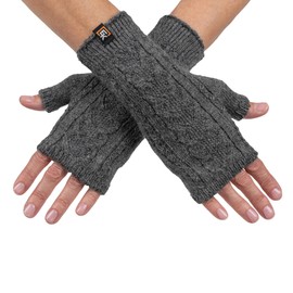 Evolution Knitwear Alpaca Cable Knit Fingerless Mittens - Super Soft Baby Alpaca - Made in the USA - Small - Grey