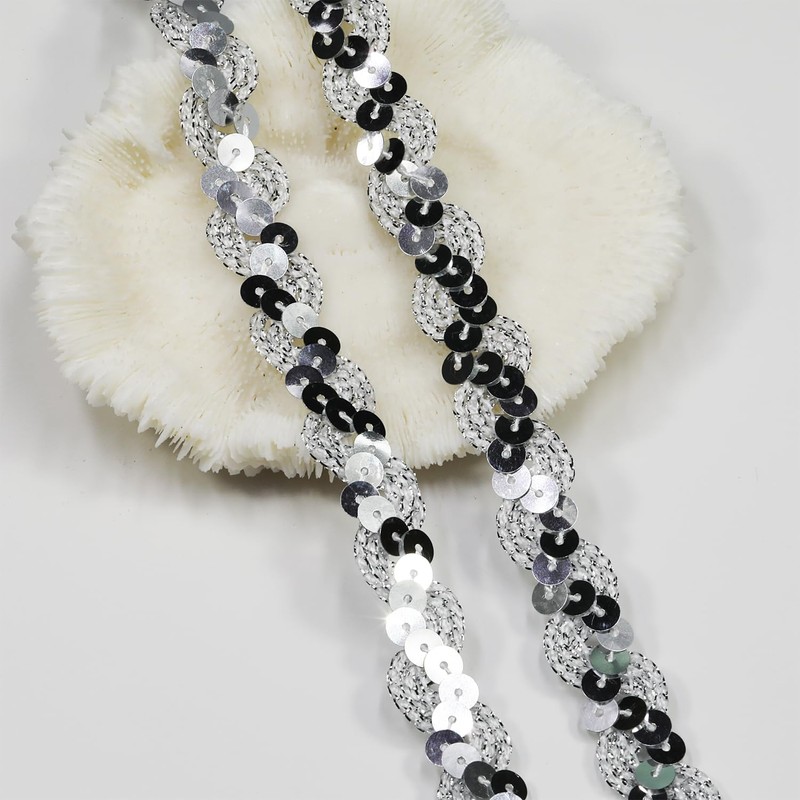 12 Yards Wide 0.59 Inch Silver Sequin Ribbon Trim for