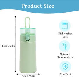 150ml Insulated Small Water Bottle with Straw - 304 Stainless Steel Flask with One-Hand Open Design, Leak-Proof Locking Lid Flask, 4-6 Hours Hot/Cold Retention and Portable for Coffee Milk(Mint)