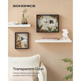 SONGMICS 11x14 Shadow Box Frame, Deep Box Frame with Top Slot and Push Pins, Picture Display Case, Linen Fabric Backing for DIY Craft, Glass Front, Gift Idea, Black URPF009B01