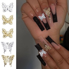 20Pcs Butterfly Nail Charms 3D Crystal Butterfly Nail Art Charms Gold Sliver Metal Butterfly Nail Rhinestones Butterflies Nail Diamonds Nail Gems Supplies for Women Nail Jewelry Decorations