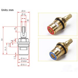 Brass Ceramic Tap Valve Core, Tap Coil Valve Replacement, Quarter Turn Disc Brass Rotary Valves for Kitchen, Bathroom, Garden Ect Faucet (1 Pair Hot & Cold)