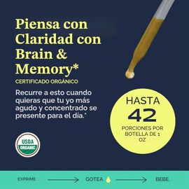 Herb Pharm Cerebro y memoria: fórmula con ginkgo biloba orgánico, absorción rápida para el enfoque mental, suplemento cerebral vegano nootrópico | Sup