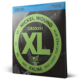 D'Addario XL - Cuerdas para bajo de níquel 45-105, juego de 4 cuerdas