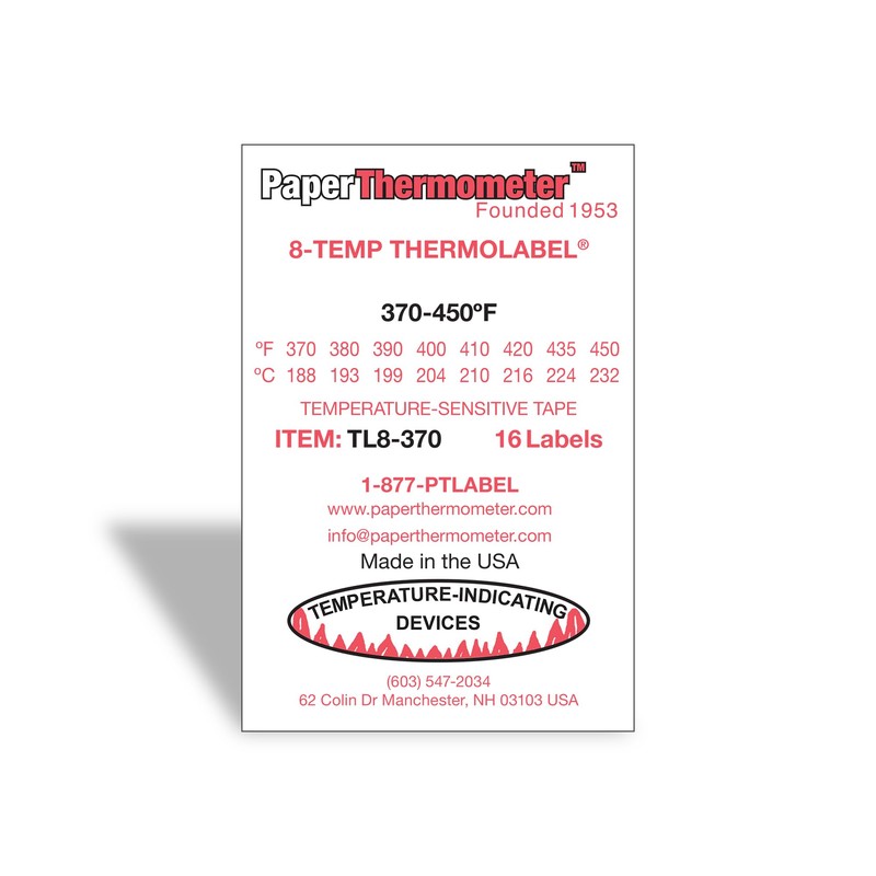 8-Temp Thermolabel 370-450°F Temperature Label for Metal Coating Powder Coating