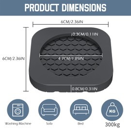 Shock Absorbing Mat-Square, Anti Vibration Pads for Washing Machine, Anti Vibration Pads Prevent Washer & Dryer Moving Shaking Walking, Floor Protector 4 Pack
