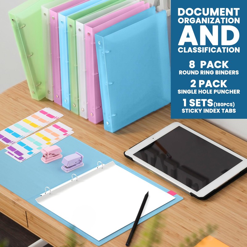 1 Inch Binders 3 Ring - 8 Pack, with Single