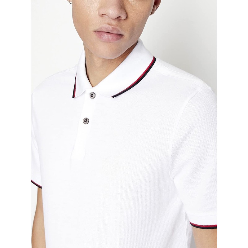 Armani Exchange Men's Double Stripe Polo Shirt, (White 1100), X-Small