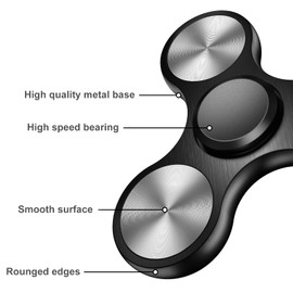 Aolcev Fidget Spinner Hand Spinner Fidget Toy Stainless Steel Metal Fast Bearing 4-10 Minutes Spins Hand Spinner Tri Finger Gyro Toy EDC ADHD Focus Anxiety Stress Relief Toys for Kids Women Men-Black