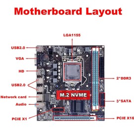 Dpofirs Desktop Motherboard, LGA 1155 CPU 2nd Gen Slot Dual Channel DDR3 Motherboard with 3 Phase Power, HD VGA Ouput, Micro ATX Motherboard for Gaming