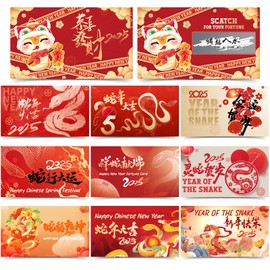 Fiohiros 100 Pcs Chinese New Year Scratch off Fortune Cards 2025,Chinese New Year Cards 2025 Year of The Snake for Lunar New Year'S Celebration Party