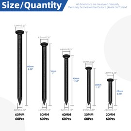 Glarks 300pcs 20/30/40/50/60mm Brick Steel Nails Kit, Black Carbon Steel Hardware Nails, Finishing Nails, Brad and Picture Hanging Nails, Wood Nails, Cement Nails for Drywall and Pine