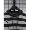 Verdusa Men's Distressed Contrast Binding Round Neck Sweater Striped Long