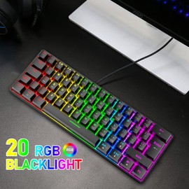 60% Wired Mechanical Gaming Keyboard and Mouse Combo, Ultra-Compact Mini 62 Keys Type C Chroma 20 RGB Backlit Effects,RGB Backlit 6400 DPI Lightweight Gaming Mouse with Honeycomb Shell for PC/Mac