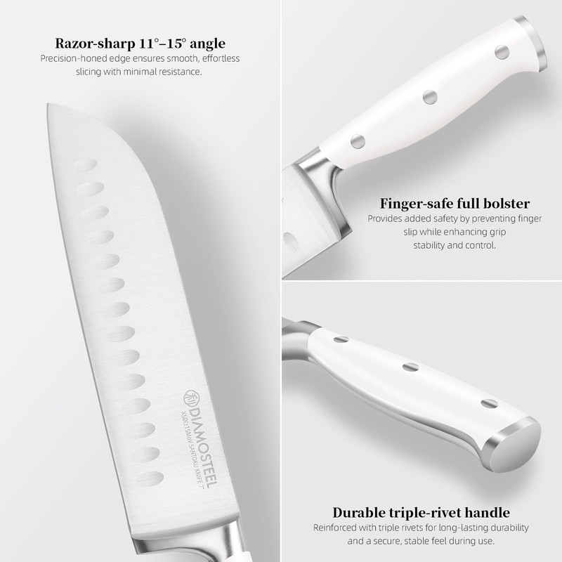 diamosteel White Knife Set, 3-Piece Knives Set for Kitchen with