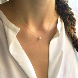 Yalice Gold Pearl Necklace Chain Short Pendant Necklaces Minimalist Neckace Wedding Bridesmaid Jewelry for Women and Girls Gift