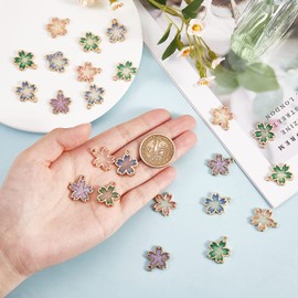 COGCHARGER 40Pcs Alloy Flower Charms with Clear Epoxy Resin Gold Plated Colorful Charms Pendants for DIY Jewelry Bracelets Necklace Earrings Craft Making, No Gemstone