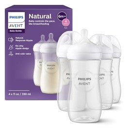 Philips AVENT Biberón natural con pezón de respuesta natural, transparente, 11 onzas, paquete de 4 unidades, SCY906/04