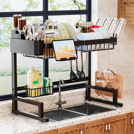 ilvvan Over Sink Dish Drying Rack (Expandable Height/Length) Snap-On Design Large Dish Drainer Storage Counter Organizer 24" - 35.5"(L) x 12"(W) x 19" - 22"(H)