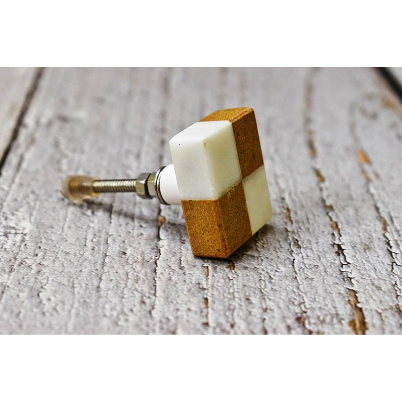 ARTISNO White Rectangular Marble Knob, Modern Cabinet Knob, Decorative Hardware,