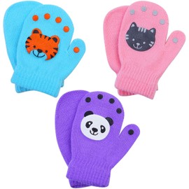 Cooraby 3 Pairs Toddler Stretch Mittens Winter Warm Knitted Magic Mittens Gloves (Color E, 1-3 Years)