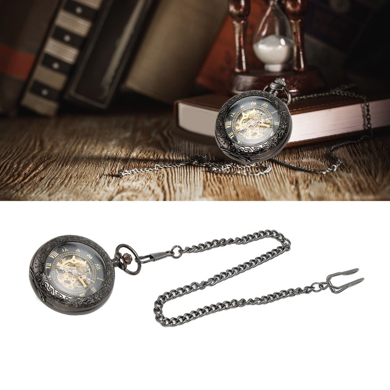 Mechanical Pocket Watch Vintage Double Case Watch Hand Wind Skeleton