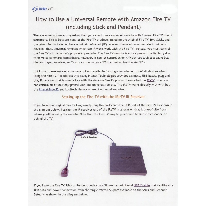 Inteset 4-in-1 Universal Backlit Remote & IReTV IR Receiver Combo