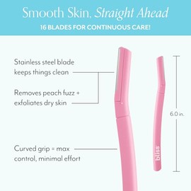 Bliss Herramientas de dermaplaning desechables de acero inoxidable | Exfoliante facial y maquinilla de afeitar de cejas a Dermaplane Peach Fuzz - Paqu