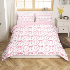 Homewish Bowknot Aesthetic Bed Linen, Pink Bows 135 x 200 cm, Children, Kawaii Bow Duvet Cover Set for Teenagers Girls Princess, Modern Fantasy Girls' Room Decor Bedding Set, 2-Piece Microfibre