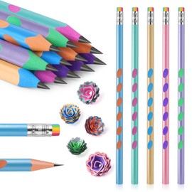 AUAUY Pearlescent Hole Pen (with rainbow eraser tip) 12-pack Pencils #2 HB, 12Pcs Pencil Non-Slip with Eraser, Number 2 Pencils Cute Pencils Graphite Pencils Sketch Pencils Gift Pencils Fun Pencils