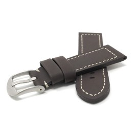 Bandini 32mm Mens Italian Leather Watch Band Strap - Brown - White Stitch - Thick Racer - Large Buckle