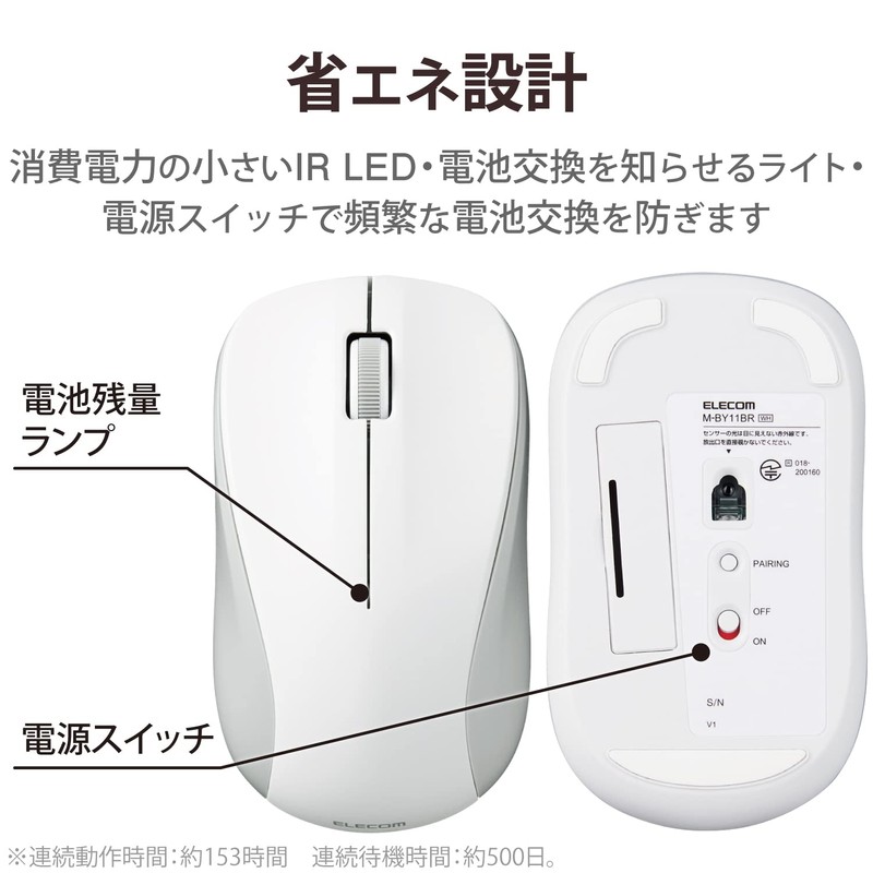 Elecom M-BY11BRSKWH Wireless Mouse, Bluetooth, Silent, 3 Buttons, Medium, Antibacterial,