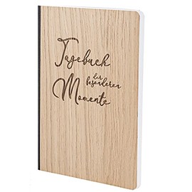 Notebook with Wooden Cover in A5 - Diary of Special Moments - Real Wood Notebook for Writing in Wood Cover 192 Blank Pages 90 g, Wood Type: Oak