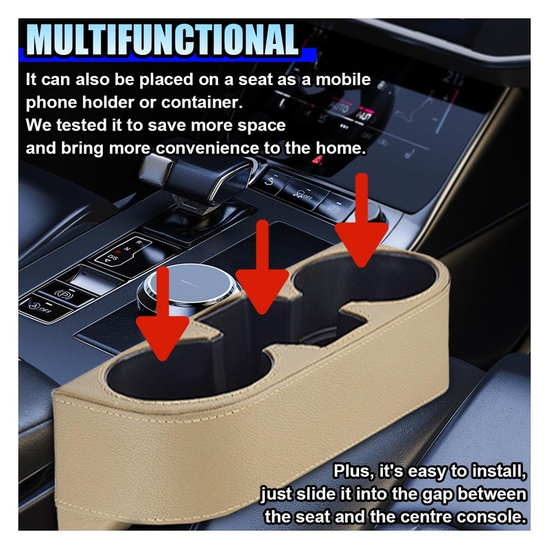 ZIMISI Car Cup Holder, Leather Front Console Gap Filler Organizer