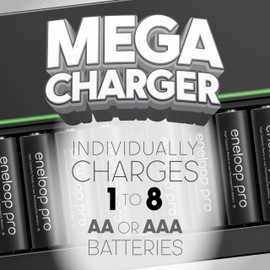 Eneloop Panasonic K-KJ63K3A8BA Advanced pro 8-Position Rechargeable Battery 6-Hour Quick Charger with 8 LED Charge Indicator Lights with 8AAA pro Batteries