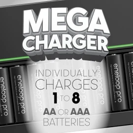 Eneloop Panasonic K-KJ63K3A8BA Advanced pro 8-Position Rechargeable Battery 6-Hour Quick Charger with 8 LED Charge Indicator Lights with 8AAA pro Batteries