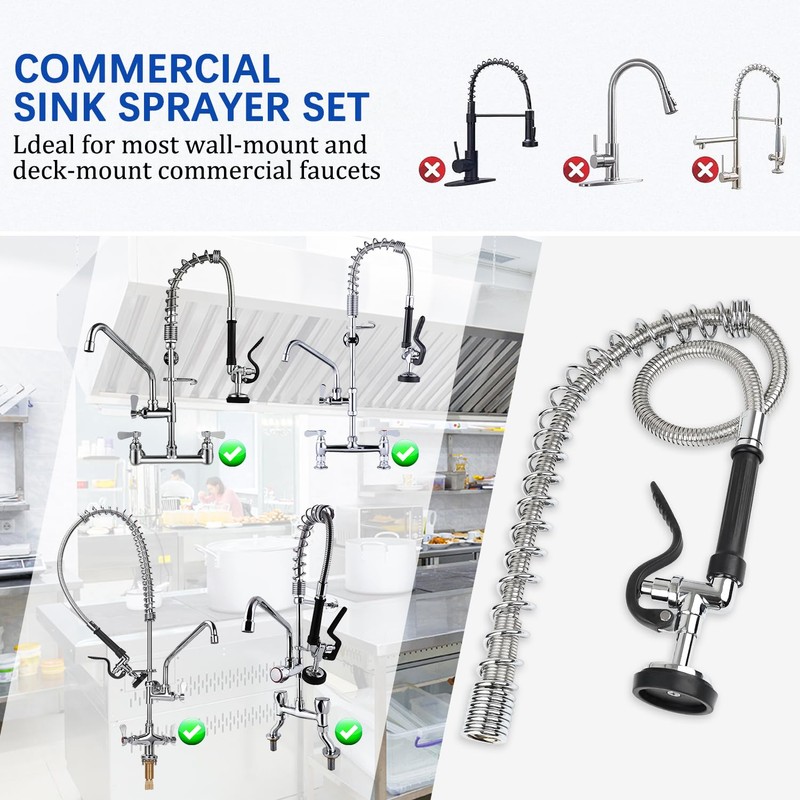 COOLWEST Pre Rinse Spray Valve with 44” Commercial Sink Sprayer